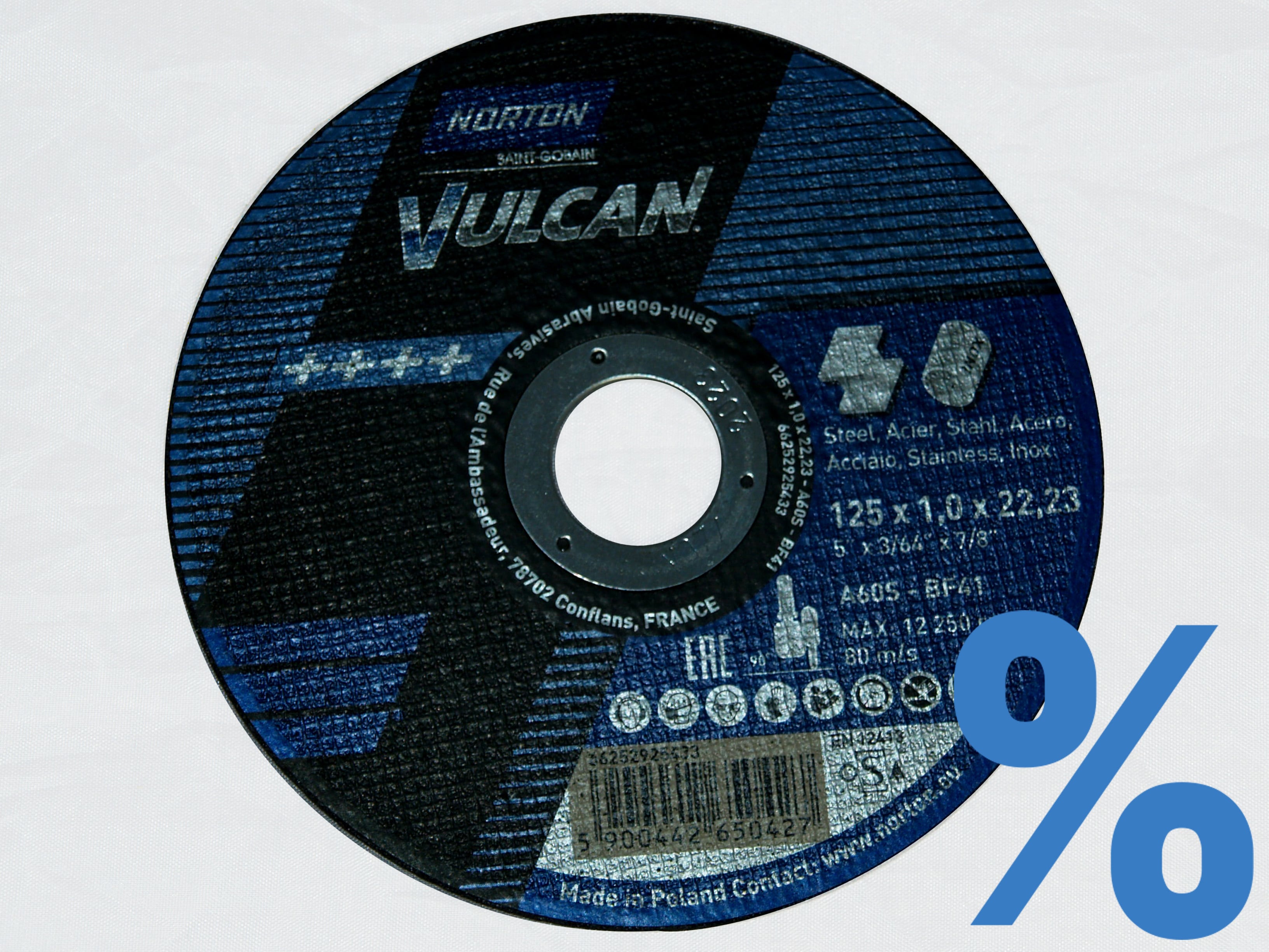 Norton Vulcan Trennscheibe 125 mm x 1,0 mm x 22,2 mm Stahl/Inox % Sonderpreis %
